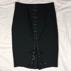 Body by Victoria Black Lace Up Pencil Skirt